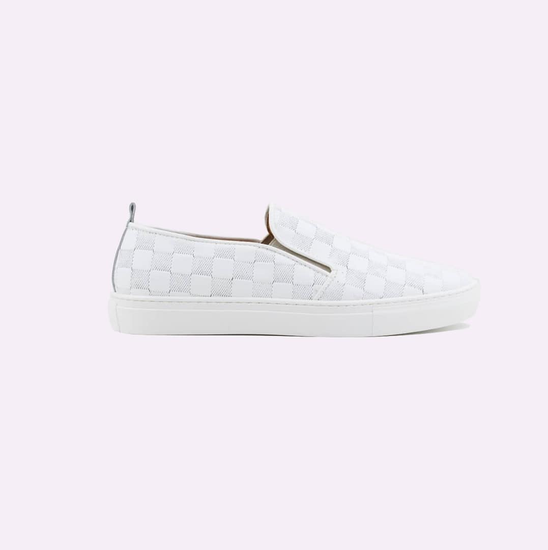 LS Checkered Slip-On White Sneakers
