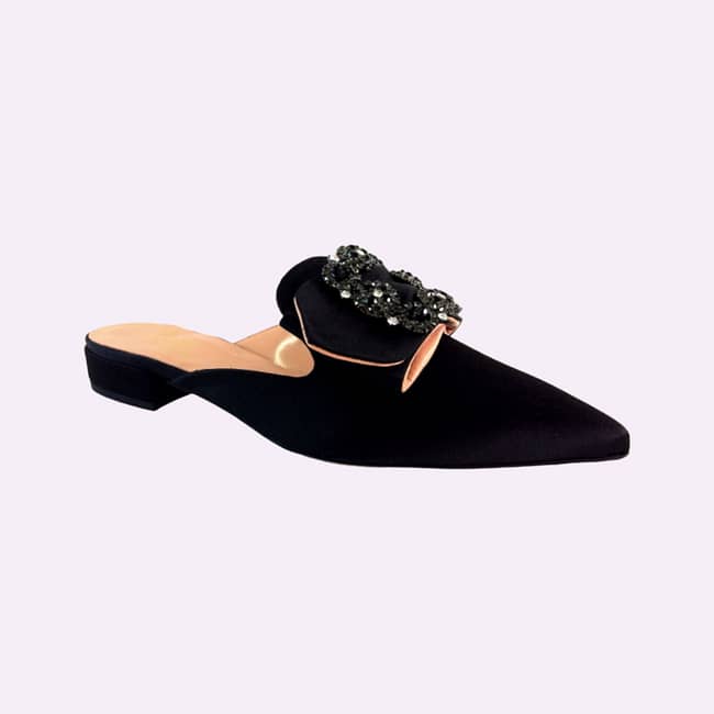 Amira Black Slippers With Chrystal Top
